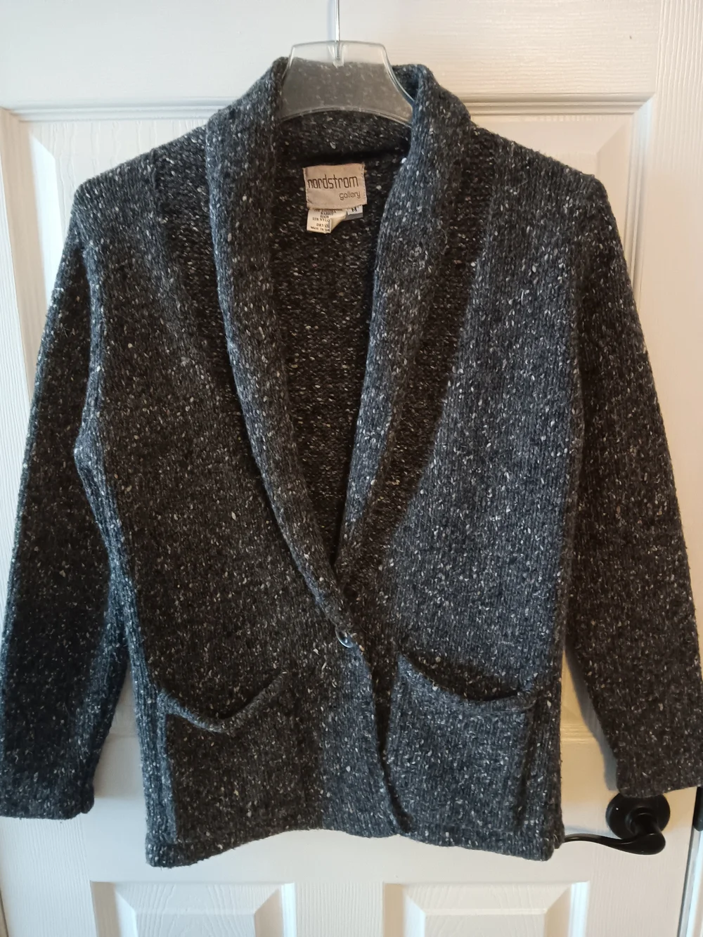 Vintage Nordstrom Gallery Wool Blend Speckled Shawl Collar Cardigan Sweater - Picture 1 of 6